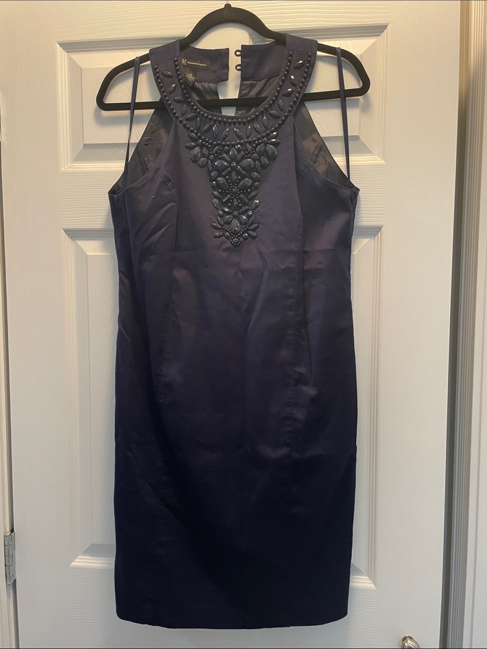 INC International Concepts Navy Embellished Midi Sheath Dress